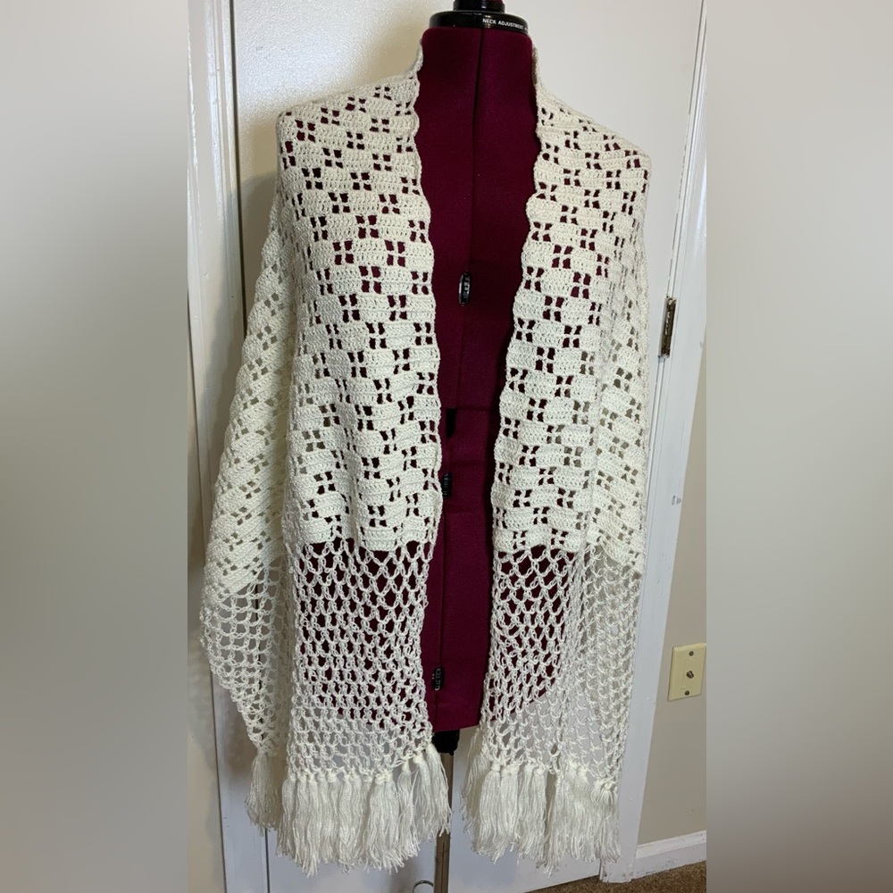 New Ivory Crochet Shawl Wrap Scarf Pattern Wedding Handmade 79X24